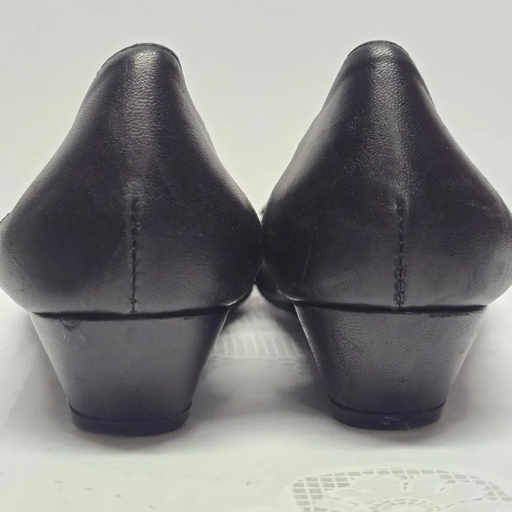 AGL Attilio Giusti Leombruni Women's Italian Black Leather Wedge Ballet Shoes 7